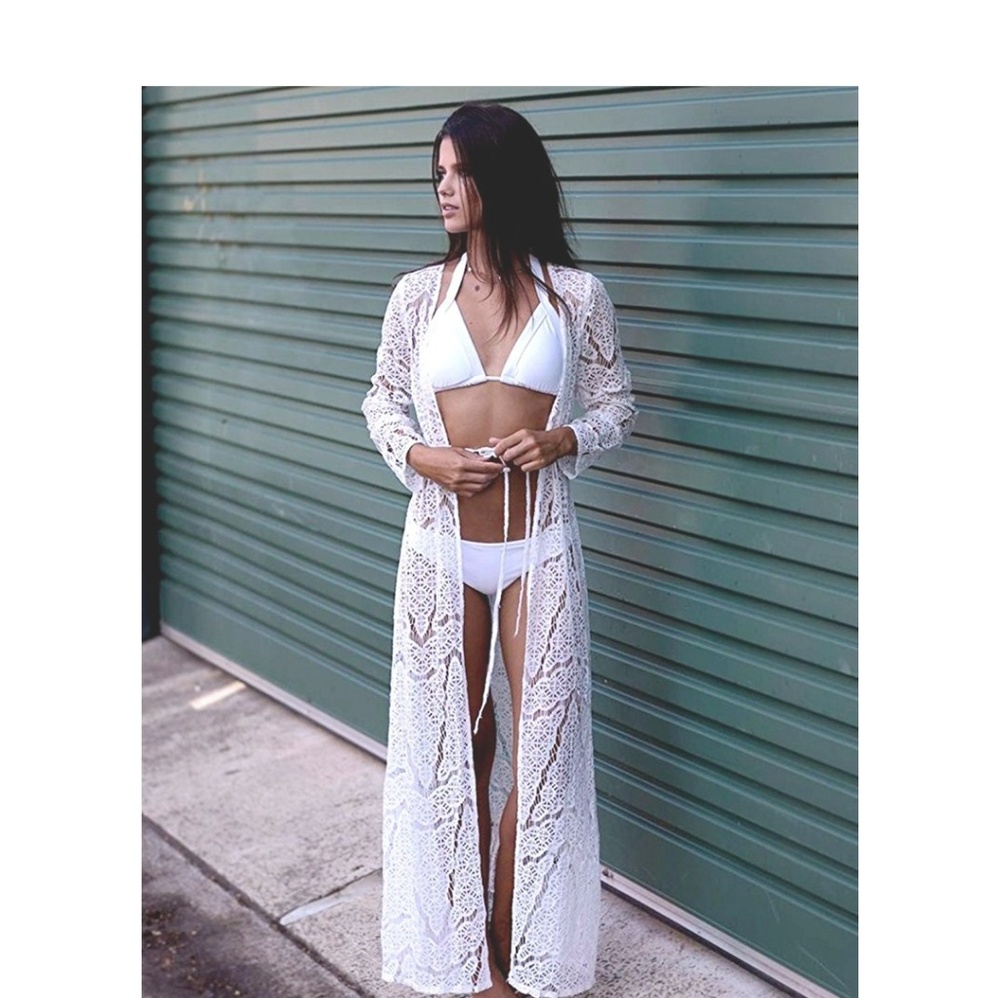 HEDY Long White Lace Kimono Cover Up - Picture 2 of 5